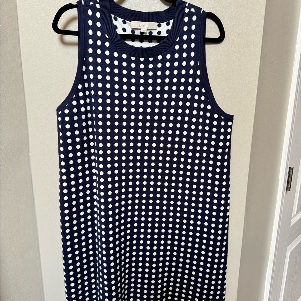 LOFT Navy and White Polka Dot Mini Dress - Picture 4 of 6